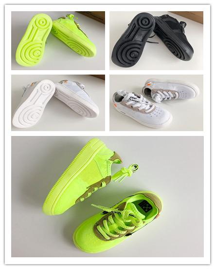 (box)2019 Volt 2.0 1s Skate boarding Force 1 Low Sport Sneakers kids Fashion Trainers White Black Yellow Fluorescent Leisure sports shoes