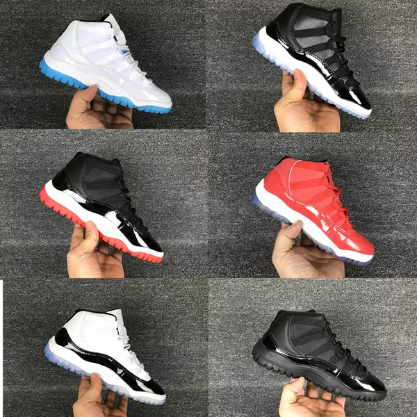 Kids 11 Space Jam Bred Concords Youth Boys Basketball Shoes Sneakers Children Boy Girl Kid 11s White Pink Gray Suede Toddlers