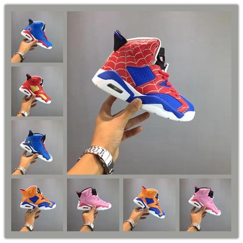 Children's Classic 6s UNC Chicago white infrared low Spiderman Iron Man Basketball Shoes 6 carmine Oreo black cat Kids sneakers Size 28-35