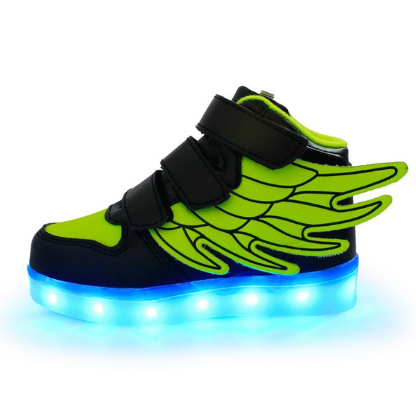 Creative Kids Shoes Led Lights Wings Shoes USB Charging Light Up Girls Boys 7 Colors Changing Flashing Lights Sneakers