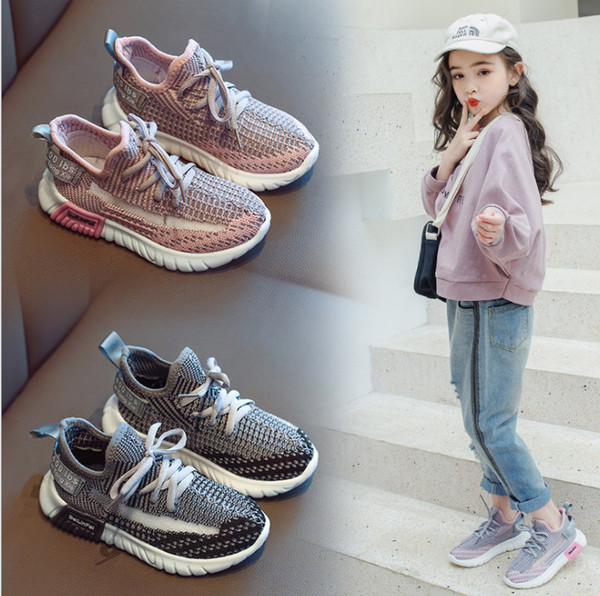 Kids sneakers girls mesh knitted breathable casual shoes children letter printed lace-up Bows sports shoes 2019 summer kids shoes F6278