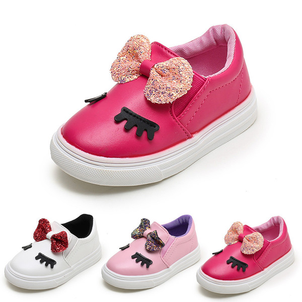 Kids Girls Shoes PU Leather Bowknot Shy Eyes Sneaker Child Shoe Casual Spring Autumn Children Party Anti-Slip Shoes BFOF