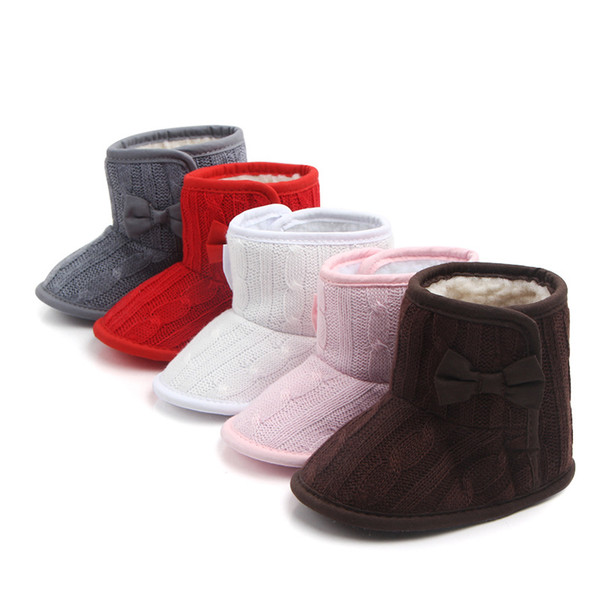 New Baby toddler shoes winter new bow knitting cotton boots Prevent slip to wear - resistant shoes 5 colors 0-15 month