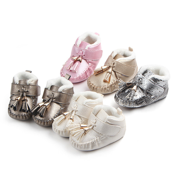 New Baby toddler shoes winter cotton boots tassel Artificial leather Prevent slip to wear - resistant shoes 6 colors 0-15 month