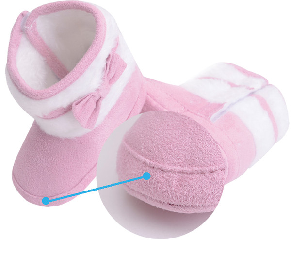 2017 Knitting Hand-made Bowknot Fleece Snow Boots For Baby Girl Boy Anti-silp Prewalker Booties Baby Shoes 0-18 Months