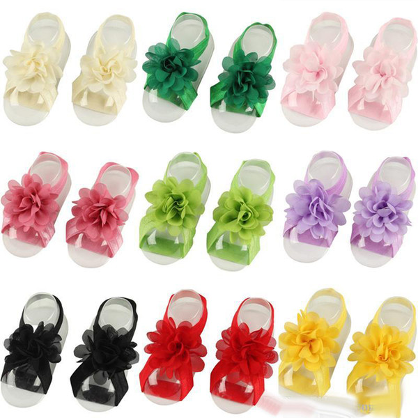 Baby girl Sandals Flower Shoes Barefoot Foot Flower Ties Infant Girl Kids First Walker Shoes Folds Chiffon Flower Photography Props