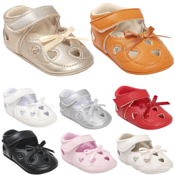 8 colors Baby girls loving heart hollowed out first walkers ribbon bowknot soft sole cute princess moccasins for infants