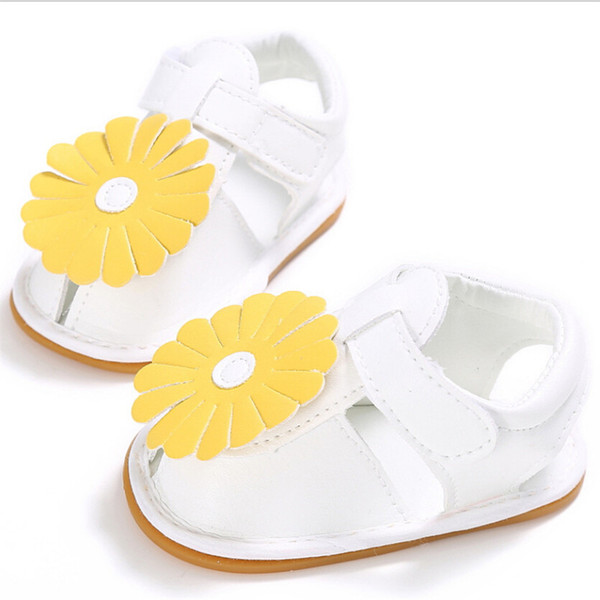 High quality candy colors sunflowers baby girl PU leather shoes fashion cow muscle bottom shoes infant toddler fish mouthes shoes