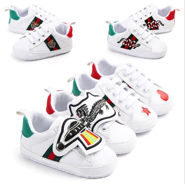 2019 Baby Shoes Newborn Boys Girls Heart Star Pattern First Walkers Kids Toddlers Lace Up PU Sneakers 0-18 Months