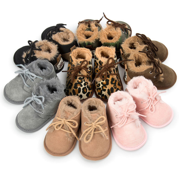 Kids Prewalker Baby Fleece Walking Shoes Infant Canvas Shoes Lace Up Soft Sole Thickening Solid Color 32