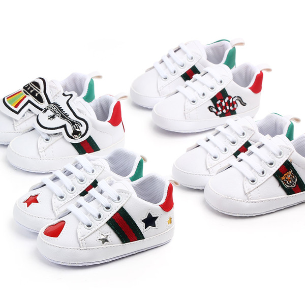 Baby Shoes Newborn Boys Girls Heart Star First Walkers Crib Shoes Kids Lace Up PU Sneakers Prewalker Sneakers