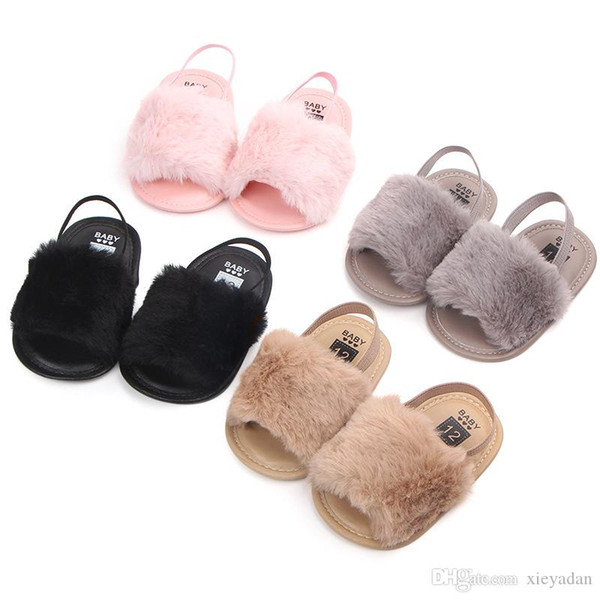 Baby Sandals Girl Summer Soft Faux Fur Anti-Slip Sole Newborn First Walker Infant Crib Shoes