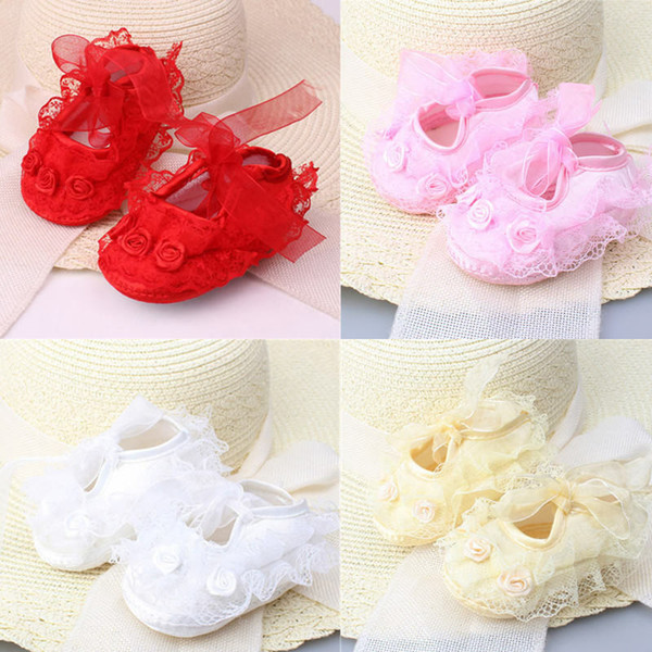 New Baby Girls Newborn Satin Christening Floral Lace Crochet Soft Sole Shoes Princess Kids Infantil Cotton Crib Shoes Prewalker