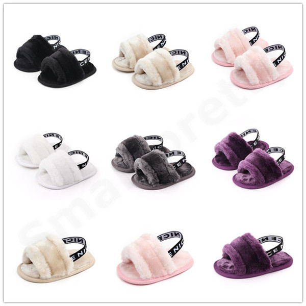 baby Fur Shoes Toddler First Walkers Summer Soft Bottom Breathable Newborn sandals Puffly Furry Infant Prewalker Kids Pre Walker Shoe E31001