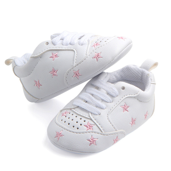 3 Pairs Fashion Baby Boy Girl White Shoes Embroidery Heart Pentagram Baby Shoes Lace-up Non-slip Toddler Shoes First Walker