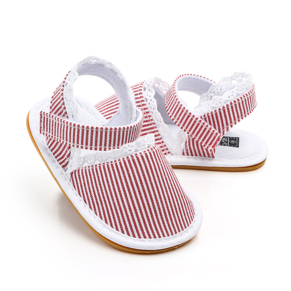 Newest Newborn Infants Baby Girl Stripe Shoes Soft Rubber Sole Crib Shoes Canvas Lace Sandals Clogs Anti-slip Sneaker Prewalker 0-18M