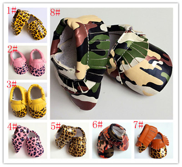 2016 Baby moccasins soft sole PU leather first walker shoes baby tassels leopard stripe texture shoes maccasions shoes 8 Color