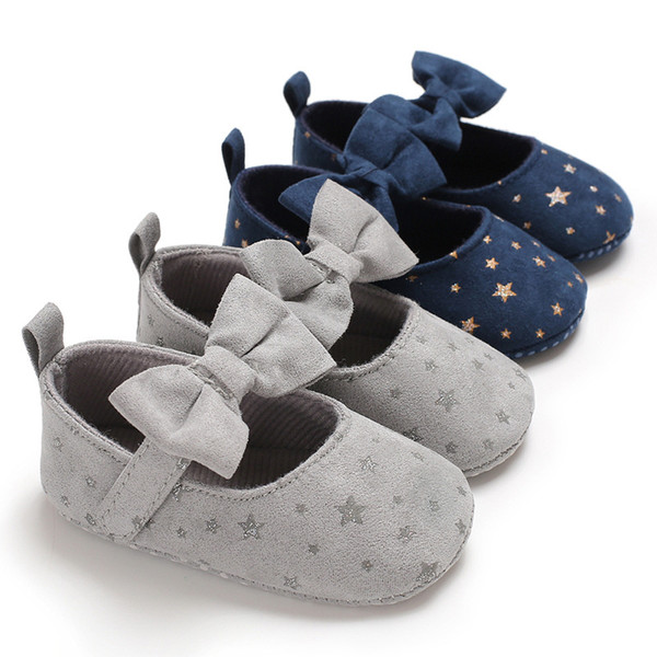 Baby shoes girls totem stars children's shoes bow non-slip outdoor soft rubber soles children's