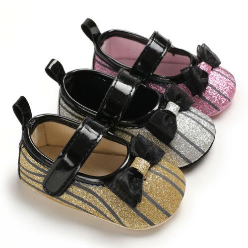 0-18M Baby Girl Anti-slip PU Striped Crib Bow Sequins Sneakers Newborn Baby Shoes Soft Sole Prewalker 2019