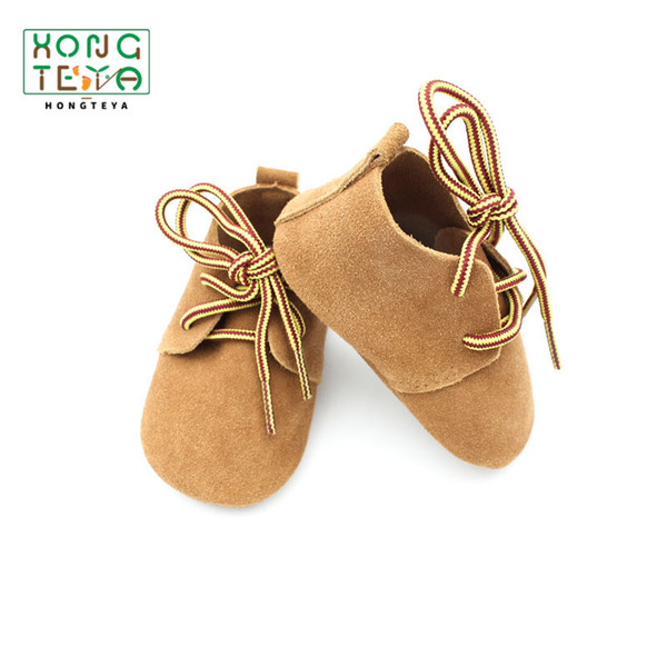 Genuine Leather Baby Boys Shoes Lace-up Casual Shoes Infant Toddler Soft Bottom First Walkers Anti-slip SuedeBaby Moccasins