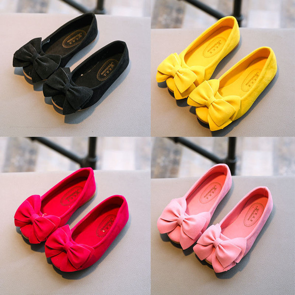 Fashion Lovely Children Kids Girls Bow Princess Solid Color Shoes Kids Girl Pre-walker Casual Single Shoes Soft Slip-on