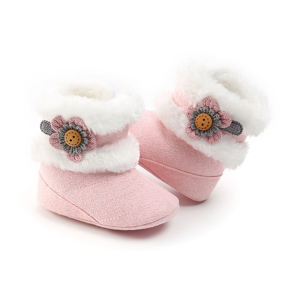 Fashion Casual Baby Boots Girl Beautiful Flowers Plus Velvet Soft Bottom Baby Toddler Boots Soft Plush Warm