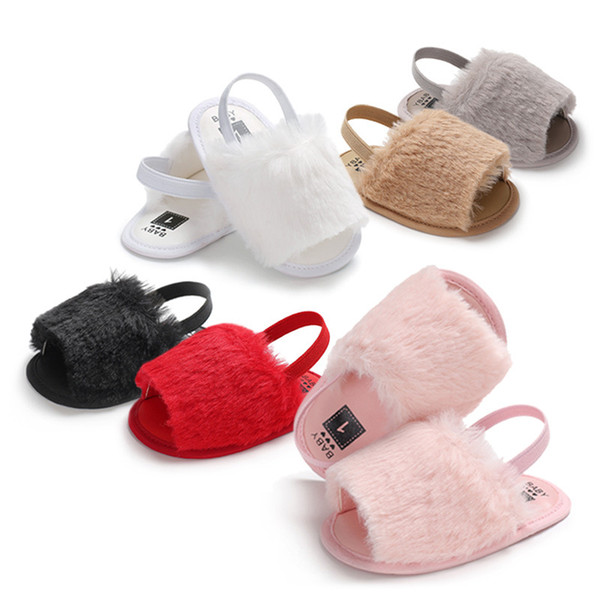 New Baby Fur sandals summer Fashion Kids Slippers infant First Walkers newborn Walkers shoes 6 colors C4734