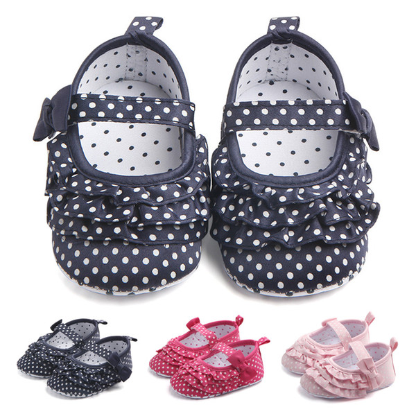 Baby Girl Breathable Dot Pattern Anti-Slip Shoes With Bowknot Casual Sneakers Toddler Soft Soled First Walkers