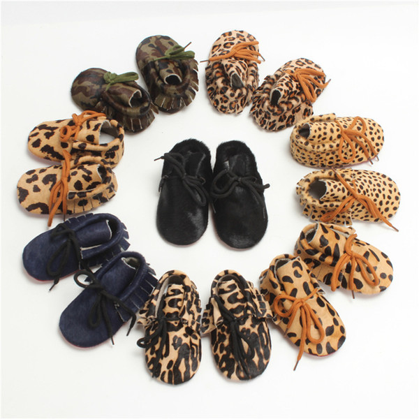 Wholesale- Fashion Leopard Newborn Baby Kids First Walker Shoes Genuine Leather Infant Toddler Girl Boy Moccasins Soft Moccs Shoes For 0-2T