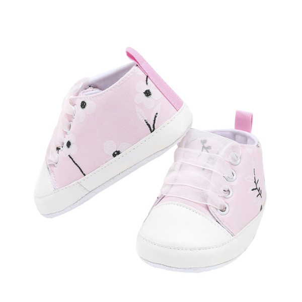 Newborn Baby Canvas Plum Print Shoes Girls Ribbon Indoor Shoes Kid Anti-slip Chic Crib Child Sports Baby Sneakers New