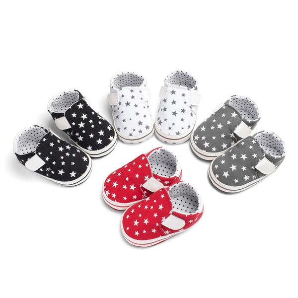 Personality Fashion Star Print Anti-skid Shoes Newborn Baby Infants Girl Boy Star Print Soft Anti-slip Hook&Loop Shoes F5