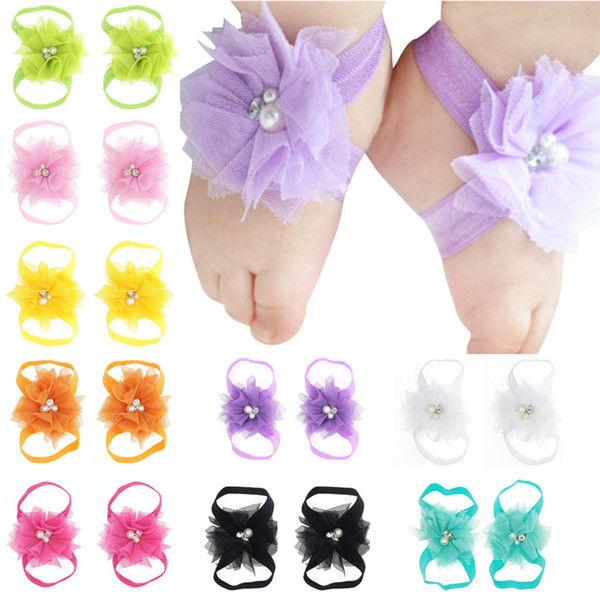 Baby Sandals Flower Shoes footband Barefoot Foot Flower Ties Lace Flower Sandals baby Barefoot Sandals Photography Props KFA12