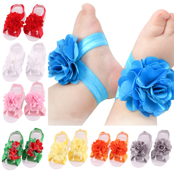 New Arrival kids Flower Sandals baby Barefoot Sandals Foot Flower Wristband Lace Foot Band Infant Girl Kids First Walker Shoes KFA08