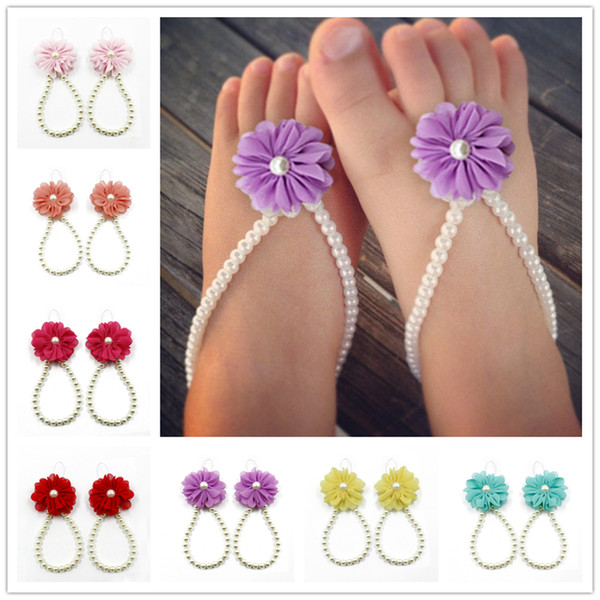 Baby Foot Flower Sandals Simulated Pearl Anklets baby Barefoot Sandals Baby Girls Foot Band Toe Rings Foot ornament KFA21