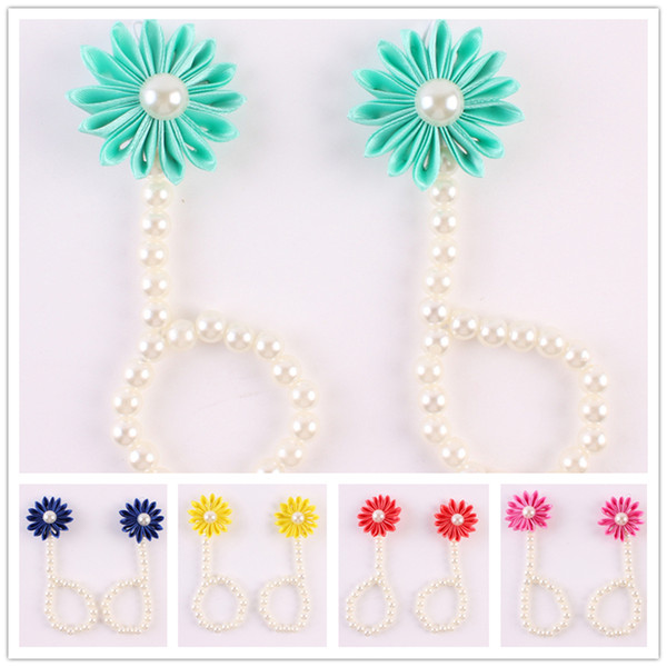 New Arrival kids flower sandals baby barefoot sandals Simulated Pearl foot flower Newborn Baby Girls Foot Band girl anklet KFA35