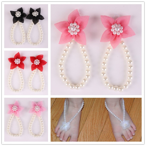 New Arrival kids Flower Sandals baby Barefoot Sandals Chiffon flower shoes Newborn Baby Girls Foot Band Toe Rings Foot ornament KFA40