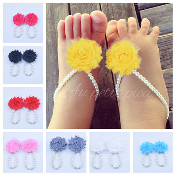 New Arrival kids Flower Sandals baby Barefoot Sandals Anklets Newborn Baby Girls Foot Band Toe Rings Folds Chiffon Flower KFA30