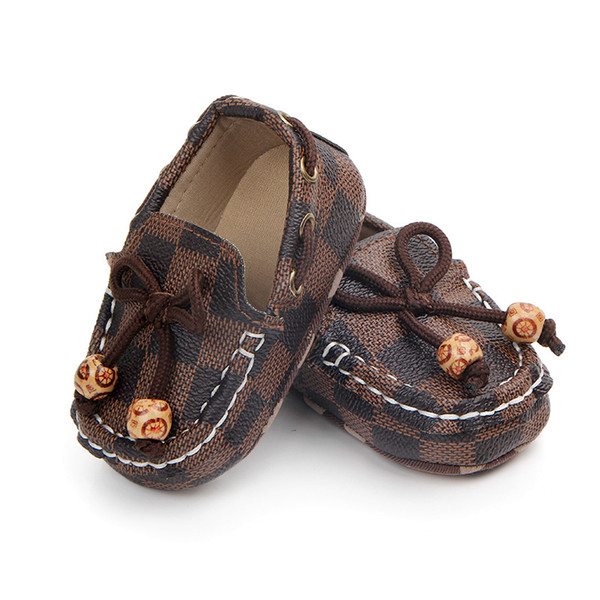 Baby Boy Shoes PU Leather Plaid Newborn Boys Soft Sole Crib Shoes First Walker Infant Prewalker Shoes 0-12M