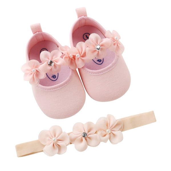 Baby Girls Shoes with Headband Gift Set Toddler Girl Lovely Spring Flower Soft Sole Anti-Slip Sneakers Princess Shoes