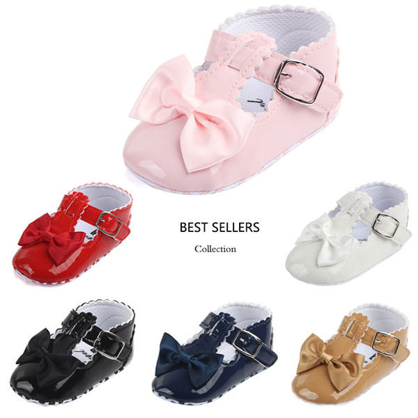 Baby Shoes Newborn Toddler Infant Baby Girls Bow-knot Leather Shoes Soft Sole Anti-slip Baby First Walker