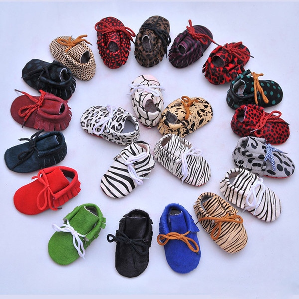 Baby Moccasins shoes Infant Genuine Leather Leopard Print First Walkers Soft bottom tassel Toddler shoes 78 colors C3067