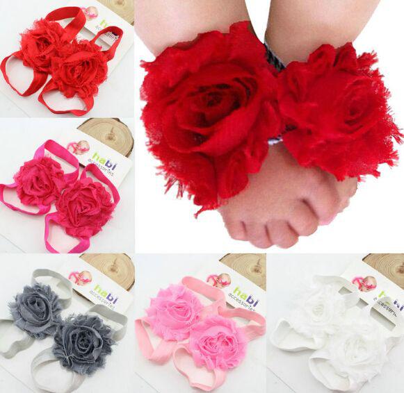 Toddler baby sandals chiffon flower shoes cover barefoot foot flower ties infant children girl kids first walker shoes Photography props