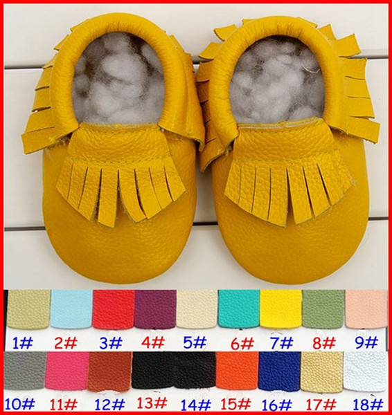 18Pairs baby fringe moccs wholesale baby gold silver moccasins soft leather moccs baby booties toddler shoes 20colors choose freely 0-2years