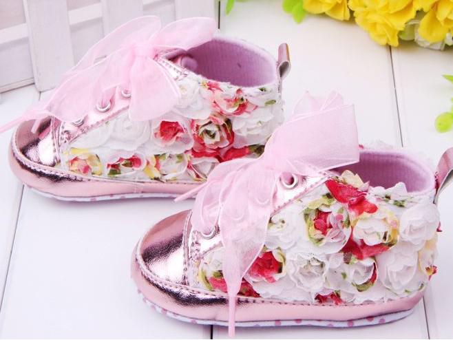 Hot-selling 6 pairs pink flowers design Brand Baby First Walkers boy/Girl Shoes toddler/Infant/Newborn shoes, antislip Baby footwear