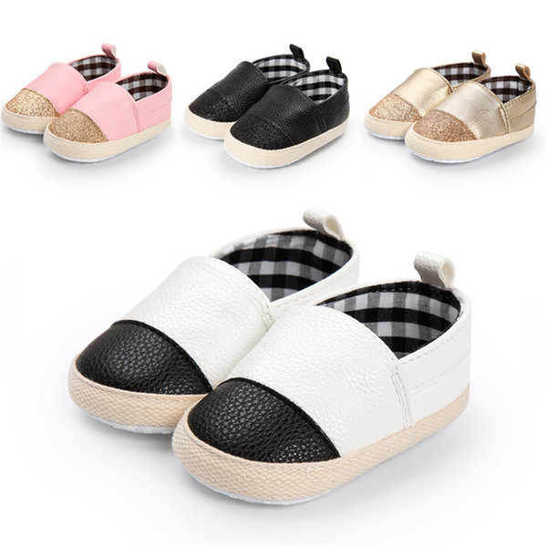 4 Colors Brand Spring/Autumn Baby Shoes Fashion Stitching-Color PU Leather Newborn Baby Boys Girls Moccasins Soft Sole First Walkers.CX058