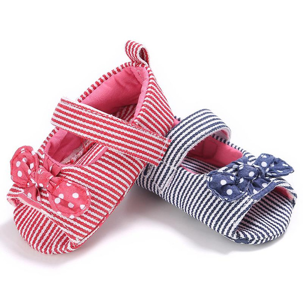 Baby Girls peep-toe cloth sandals Toddlers cute dots bow decoration slim striped summer shoes 2 colors sweet Girls soft sole first walkers