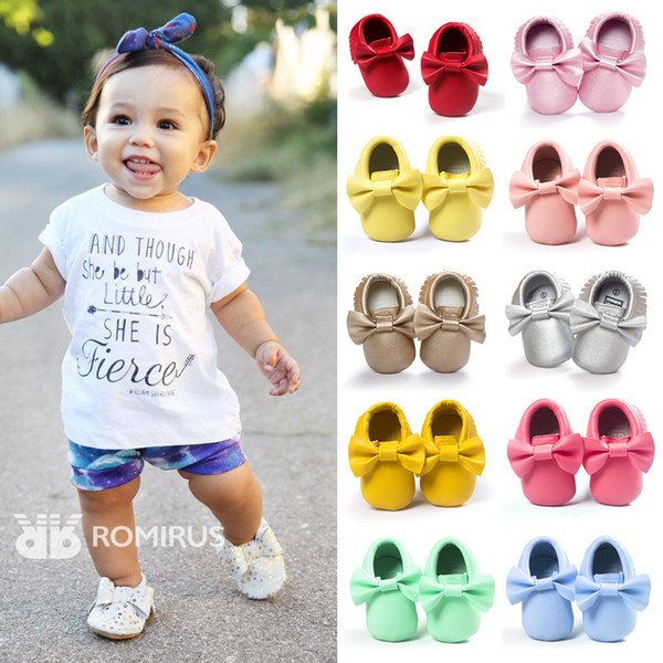 Hot sale New 16 colors fringe Bow PU leather Baby Moccasins shoes Boys Girls Toddler Soft Sole Infant Kids Shoes 0-2 years