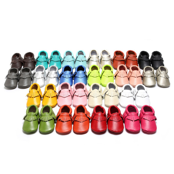 (kids_store) Baby First Walkers Shoes Genuine Leather Tassels Moccasins Soft Leather Baby moccasins soft sole 22 colors