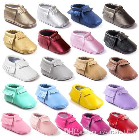 20 colors Hot selling new arrivals soft sole PU leather baby first walker shoes newborn shoes maccasions princess candy colors tassel shoes