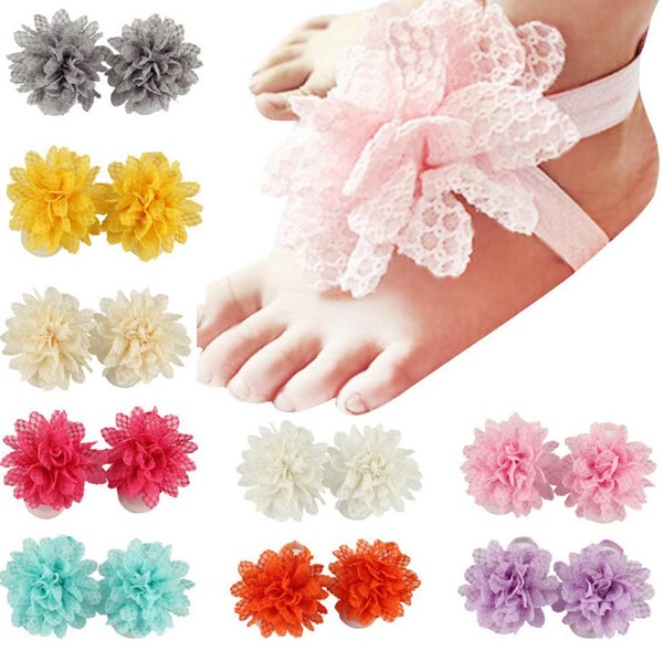 Baby Sandals Flower Shoes Cover Barefoot Foot Lace Flower Ties Infant Girl Kids First Walker Shoes Photography Props 13 Colors 14601